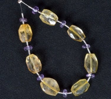 Gorgeous Faceted Citrine Oval (9-11mm) / Amethyst Rondelle (4-5mm) Strand 73-1
