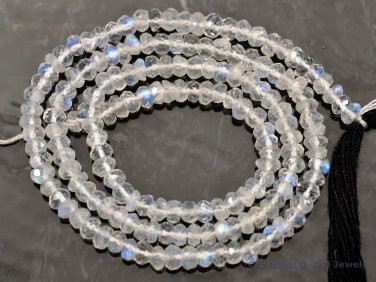 Micro Faceted Rainbow Moonstone 3-3.5mm Rondelle Gemstone Beads 13.5" strand A++