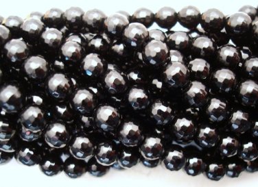 Micro Faceted NATURAL BLACK ONYX "6 MM" FACETED ROUND 15" A++
