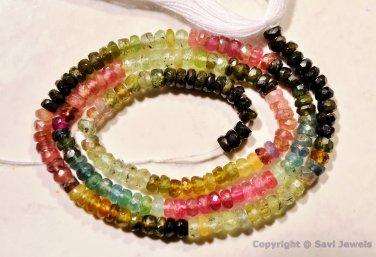 Micro Faceted Multi TOURMALINE 3-3.5mm Rondelle Gemstone Beads 13.5" Strand A+