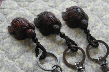 Three Handmade Wooden Sea Turtle Key Chains