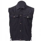 Men's Motorcycle Biker Denim Vest With 4 Snaps and Side Laces