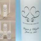 "Whimsical Hearts" Personalized Wedding Unity Candle Set & Candle Stand - White/Silver or Ivory/Gold