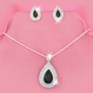 Black/Silver w/Crystals Teardrop Necklace and Earrings Set