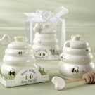 "Meant to Bee" Ceramic Honey Pot with Wooden Dipper - Wedding Favors
