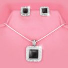 Black/Silver w/Crystals Square Necklace Set