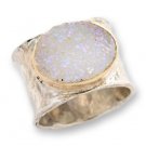 925 SILVER & 9K GOLD RING SET WITH AN Opal Druzy QUARTZ R140