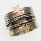 925 SILVER & 9K GOLD SPINNING RING WITH GOLD CHARMS R269