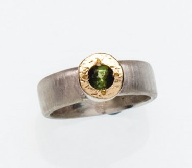 925 SILVER & 9K GOLD RING SET WITH A GREEN Tourmaline R289