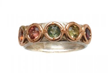 925 SILVER & 9K / 14K GOLD RING SET WITH Tourmaline R320