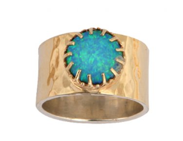 925 SILVER & 9K GOLD RING SET WITH AN Opal r357