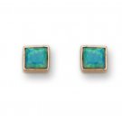 NEW Solid Pure yellow gold and blue fire OPAL ladies earrings 9ct gemstone E096