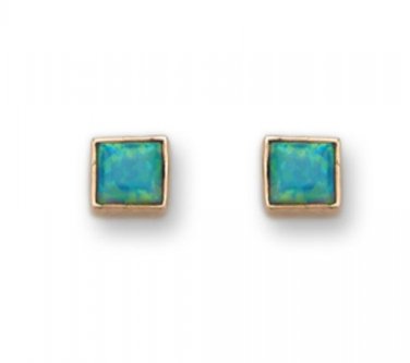 NEW Solid Pure yellow gold and blue fire OPAL ladies earrings 9ct gemstone E096