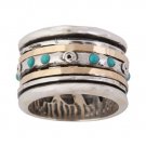 925 sterling silver stainless steel spinner gold turquoise ring jewelry sz R511