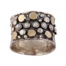 Handmade 925 sterling silver gold white pearl solid ring size sz 6 7 8 9 R487