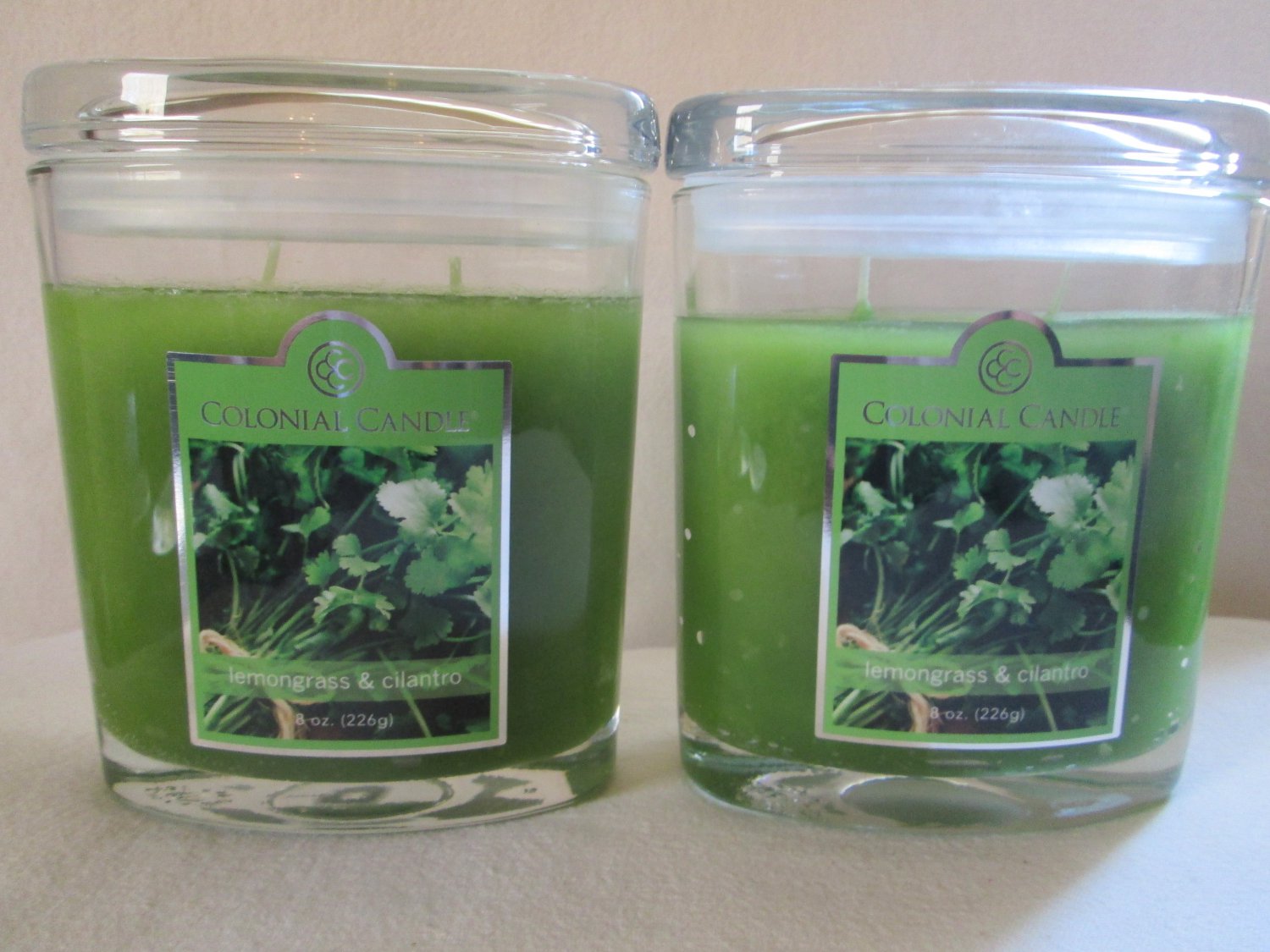 2 Colonial Candle 8 oz LEMONGRASS & CILANTRO Scented Oval Jar w/ lid