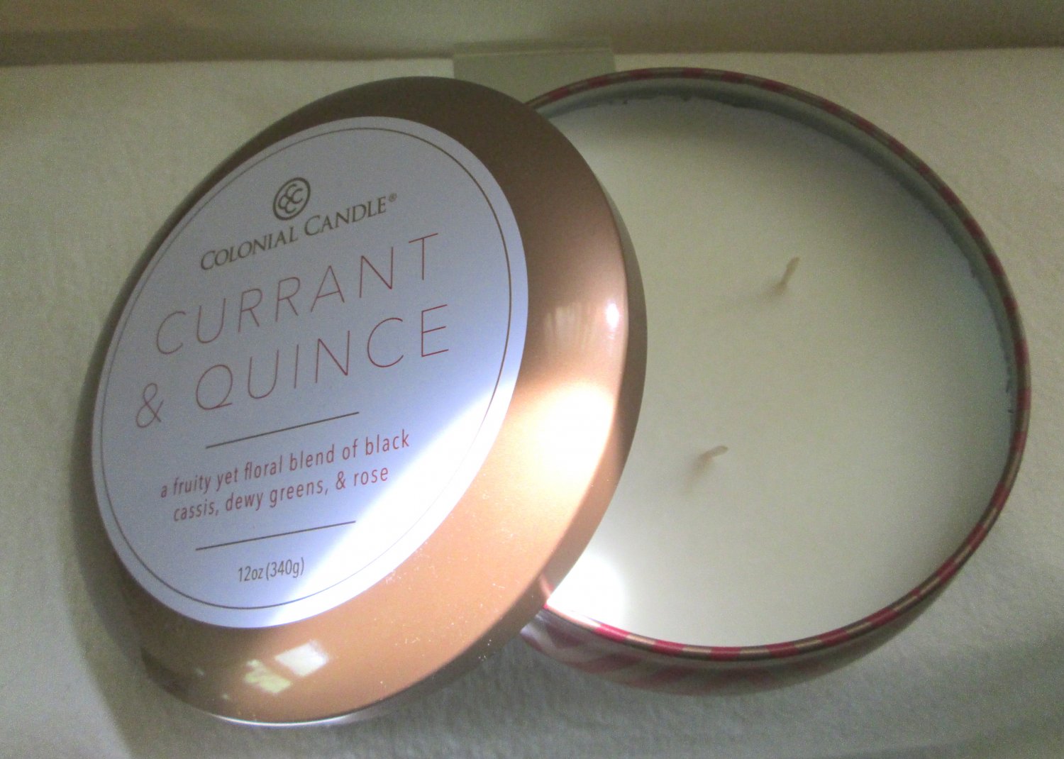CCCC Colonial Candle Scented CURRANT & QUINCE Tin 12 oz Soy Blend