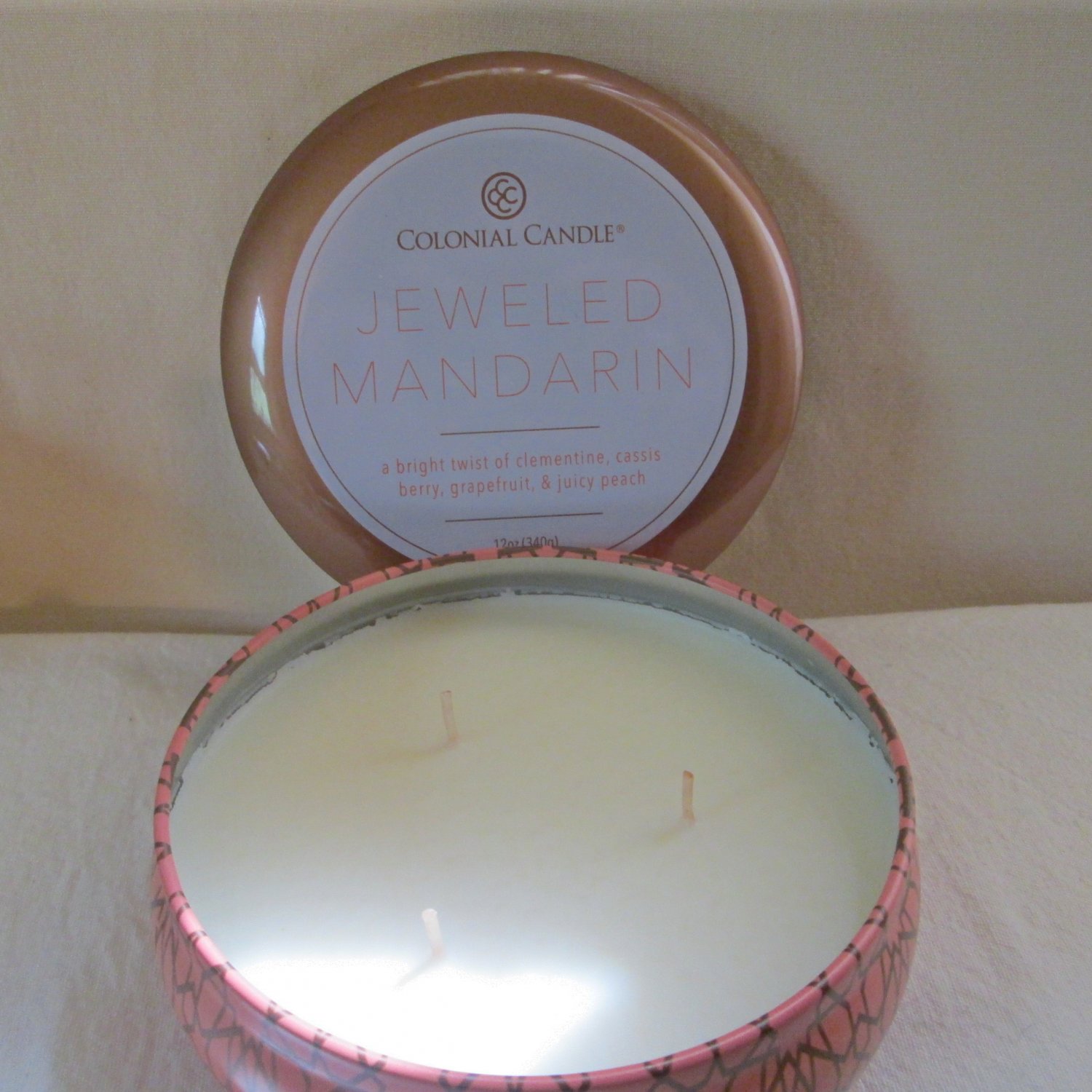 CCCC Colonial Candle Scented JEWELED MANDARIN Tin 12 oz Soy Blend