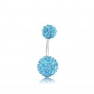 Stainless Steel Surgical Baby Blue Shamballa 10mm & 6mm Clay Crystal Ball Belly Bar