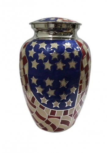 Large Size USA Flag Stars and Stripes Funeral Adult Memorial Urn For Human Ashes