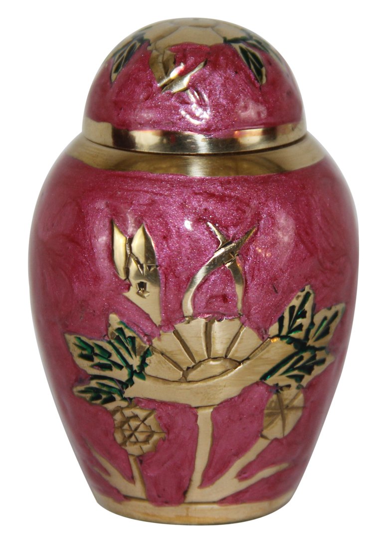 Small Keepsake Rose Floral Funeral Urn For Ashes With Velvet Box