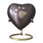 Mini Heart Shape Midnight Paw Print Pet Cremation Urn For Pet Ashes With Stand