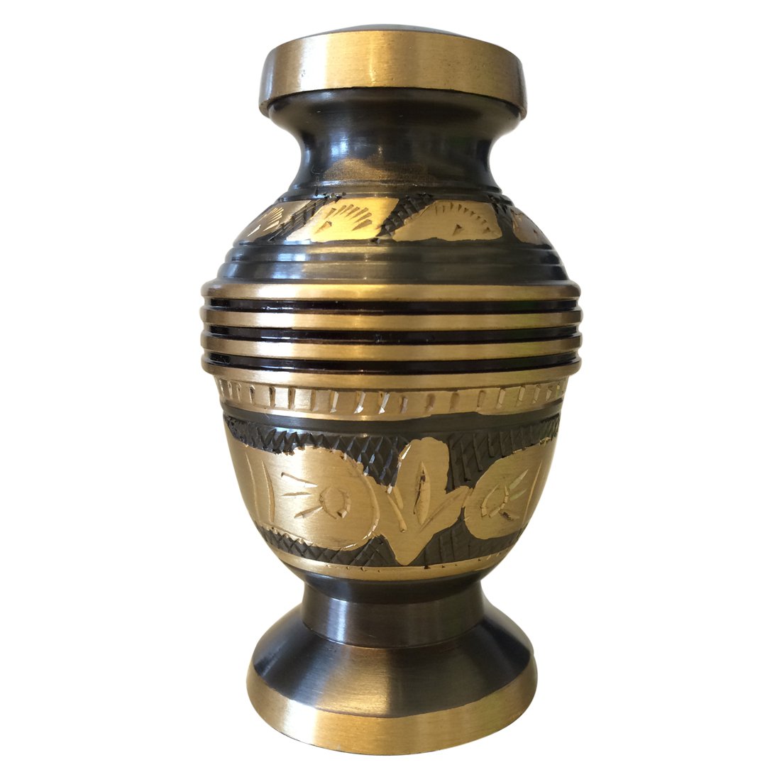 Black & Gold Engraved Floral Keepsake Urn, Mini Cremation Urns for Ashes