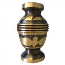 Black & Gold Engraved Floral Keepsake Urn, Mini Cremation Urns for Ashes