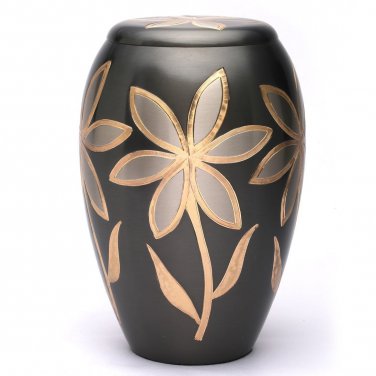 Majestic Lilies Black Memorial Keepsake Urn Ashes, Small Funeral Urns Keepsake