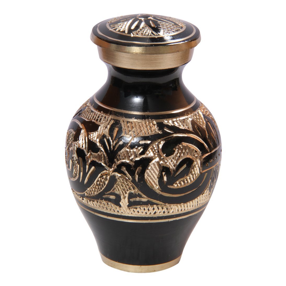 Small Black & Gold Decorative Keepsake Urn Ashes, Burial Cremation Urns