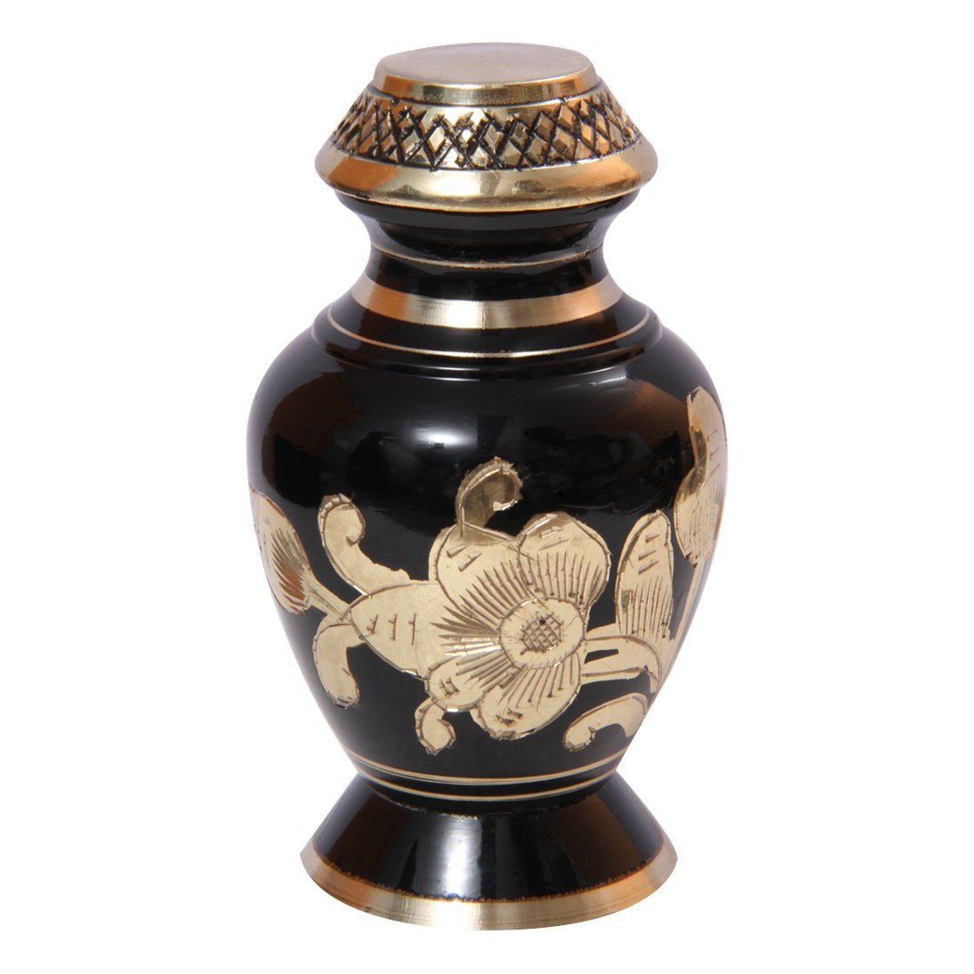 Silver Flowers Blue Decorative Mini Funeral Keepsake Urn Ashes, Brass