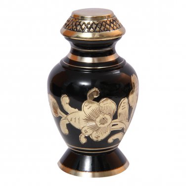 Silver Flowers Blue Decorative Mini Funeral Keepsake Urn Ashes, Brass Memorial Urns