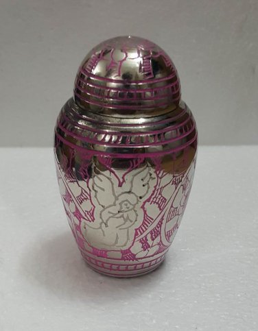 Pink Angel Small Keepsake Brass Memorial Urn, Angel Cremation Urns Ashes