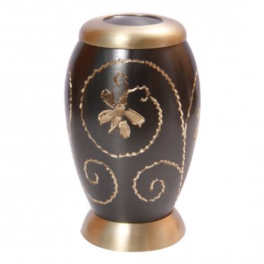 Golden Creeper Engraved Little Keepsake Urn for Human Ashes, Cremation Brass Urns