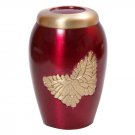 Lovely Golden Soaring Butterfly Pink Keepsake Urn for Ashes, Memorial Brass Urns