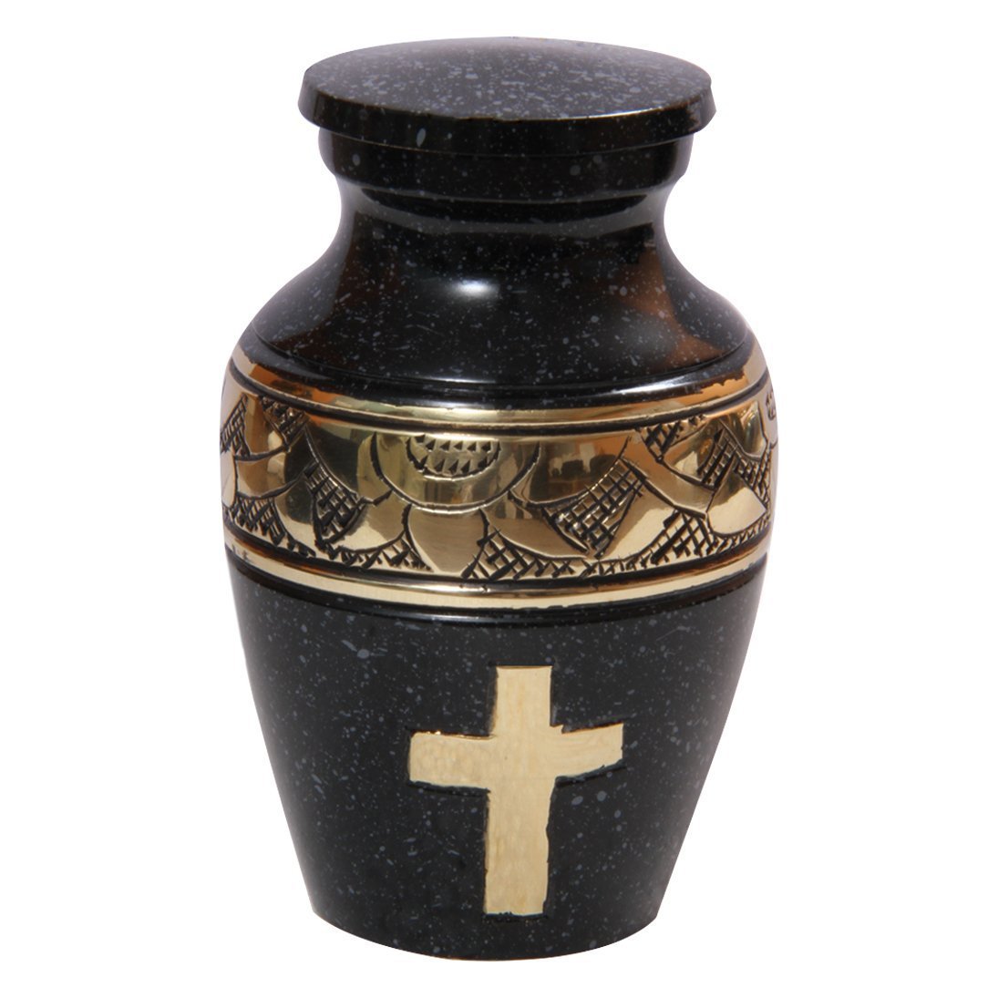 Custom Golden Cross Engraved Mini Keepsake Urn for Human Cremains