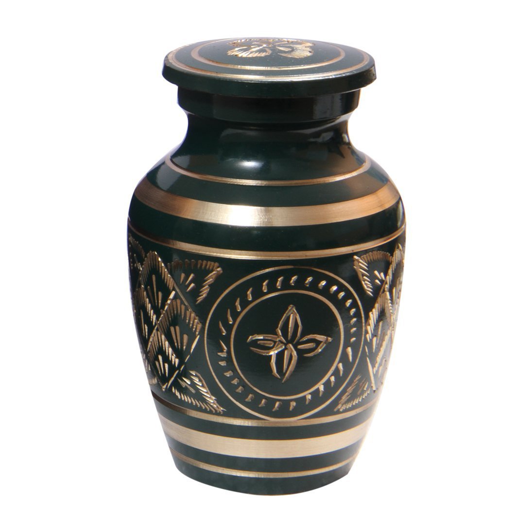 Gold Detailing Forest Green Small Keepsake Urn for Cremation Ashes, Engraved Memorial Urns
