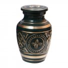 Gold Detailing Forest Green Small Keepsake Urn for Cremation Ashes, Engraved Memorial Urns