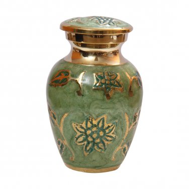 Gorgeous Green Enamel Mini Keepsake Urn, Cremation Urns for Human Ashes