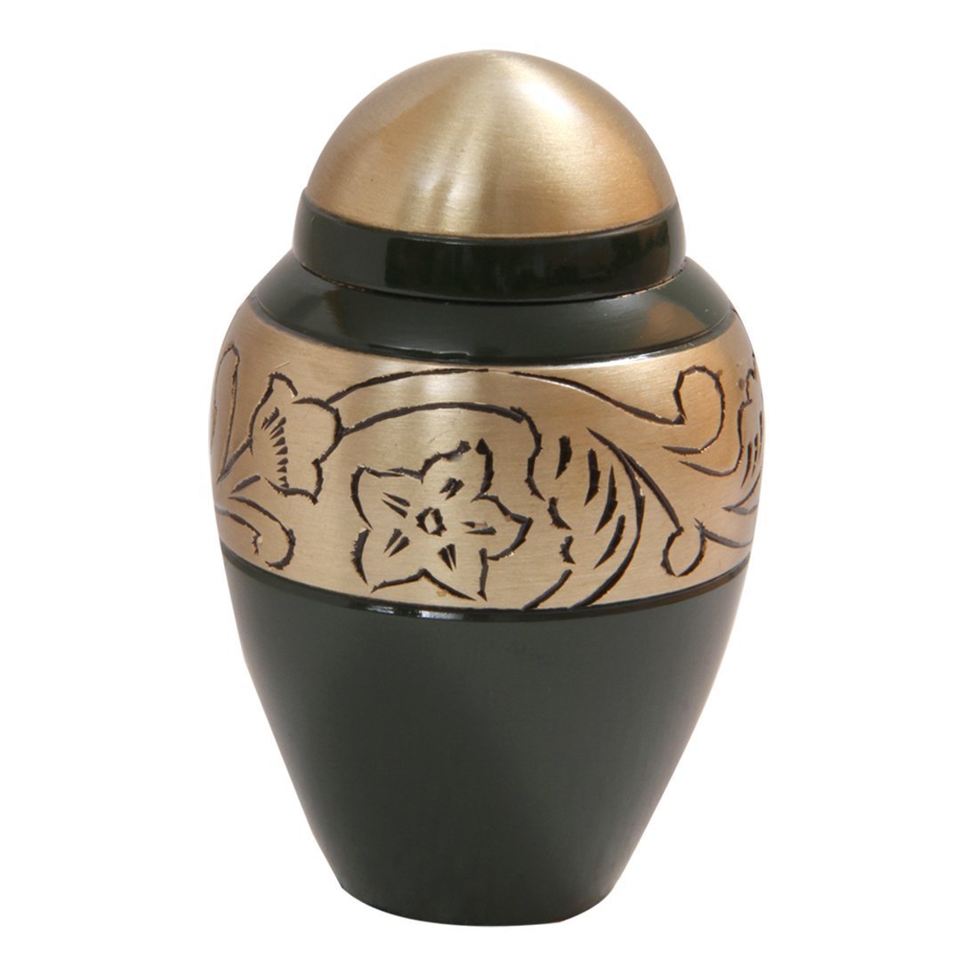 Antique Floral Etched Small Keepsake Brass Urn, Flower Funeral Urns Ashes