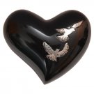 Flying Doves Mini Heart Keepsake Urn for Cremain Ashes, Dove Memorial Urns