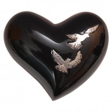 Flying Doves Mini Heart Keepsake Urn for Cremain Ashes, Dove Memorial Urns