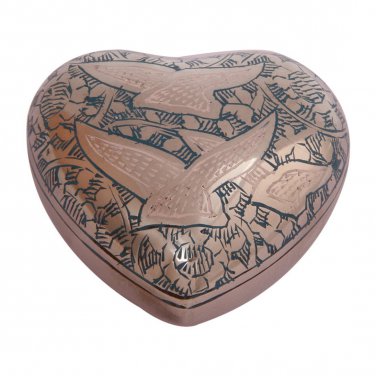 Going Home Doves Teal Small Heart Keepsake Urn Ashes, Unique Funeral Urns