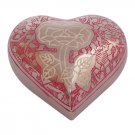 Silver Rose Engraved Pink Small Heart Cremation Urn Ashes, Flower Heart Urns