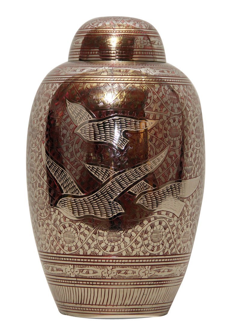 7" Inches Doves Going Home Red Memorial Urn for Ashes, Medium Cremation