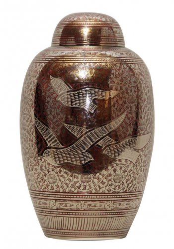7" Inches Doves Going Home Red Memorial Urn for Ashes, Medium Cremation Urns
