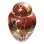 Gold Flower Embossed Pink Medium 7" Memorial Brass Urn, Cremation Urn Ashes