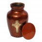 Perfect Golden Cross Engraved Brown Small Keepsake Urn Ashes, Funeral Brass Urns