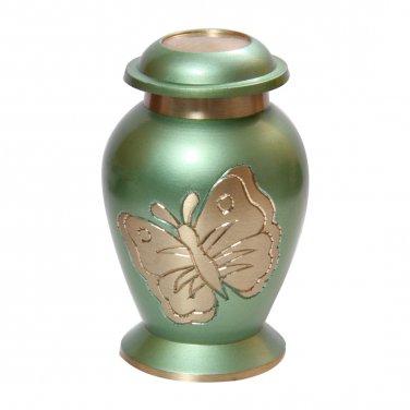 Lite Teal Butterfly Keepsake Urn Ashes, Cremation Memorial Urns