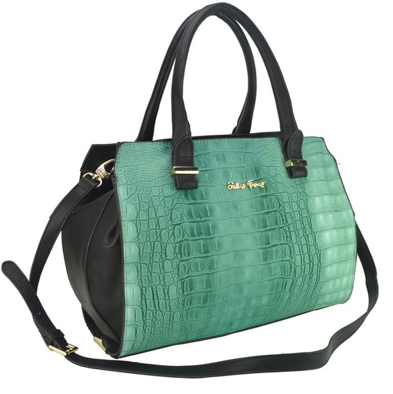 SALLY YOUNG CROC PRINT SHOULDER BAG GREEN